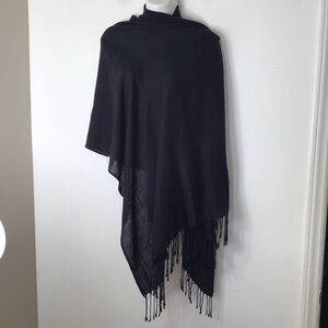 Black Knit Fringe Poncho Wrap